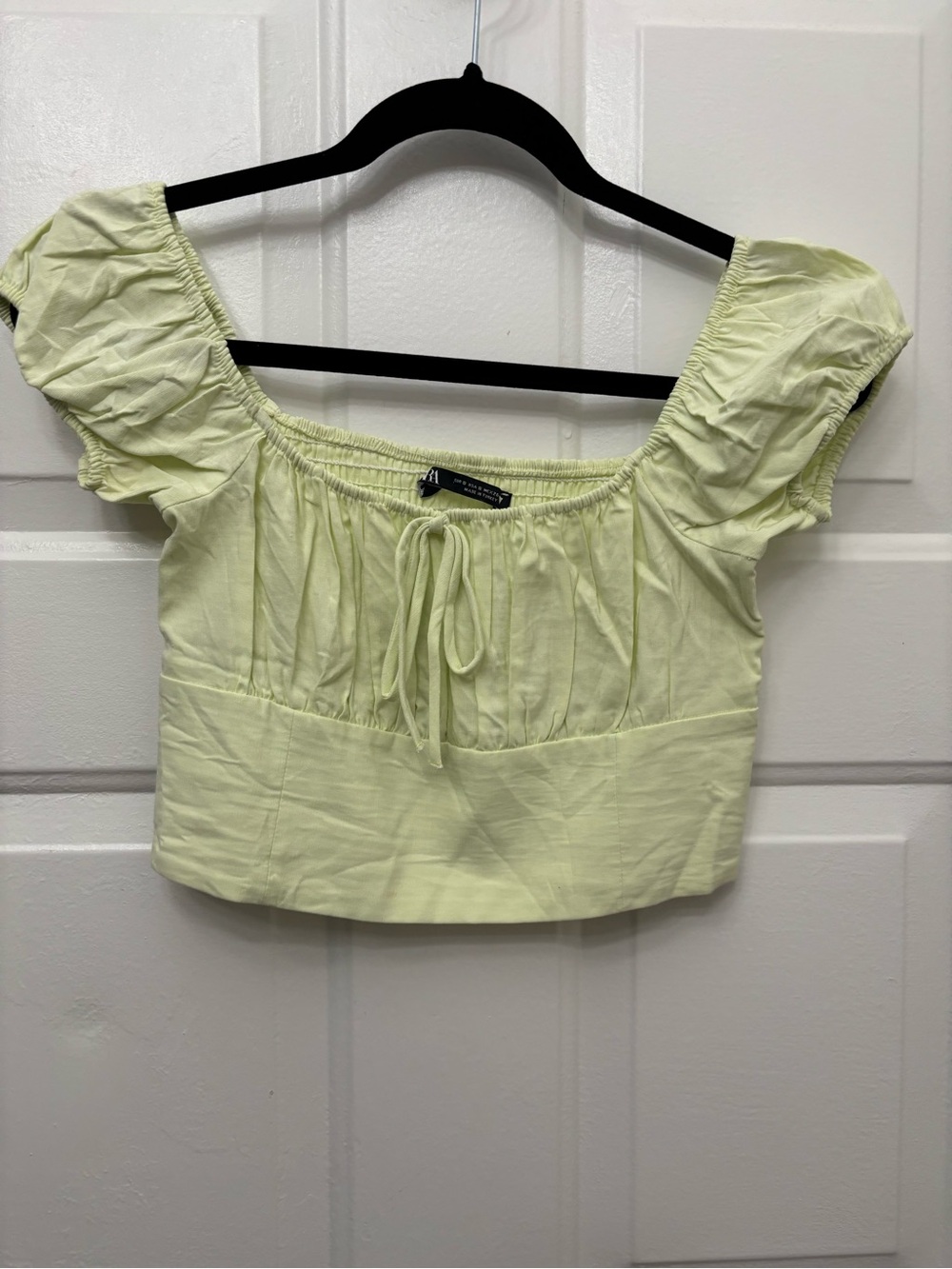 Zara Light Lime Puff Sleeve Cropped Top